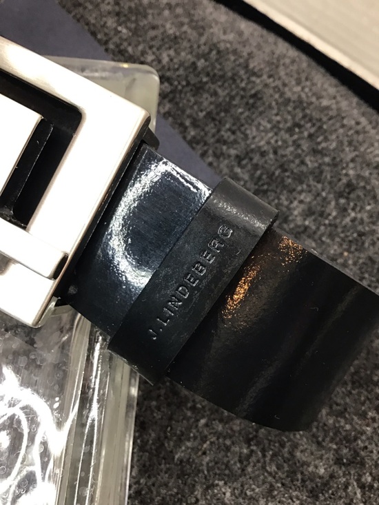 J.Lindeberg navy blue patent leather Slater belt with silver bridge buckle 32 90